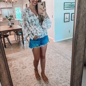 Brand New Floral Eyelet Print Long Sleeve Blouse